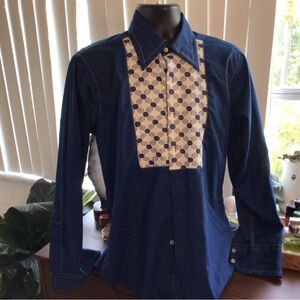 BRONZINI MENS BIB FRONT DRESS / casual long sleeve shirt size 16.5 Royal blue